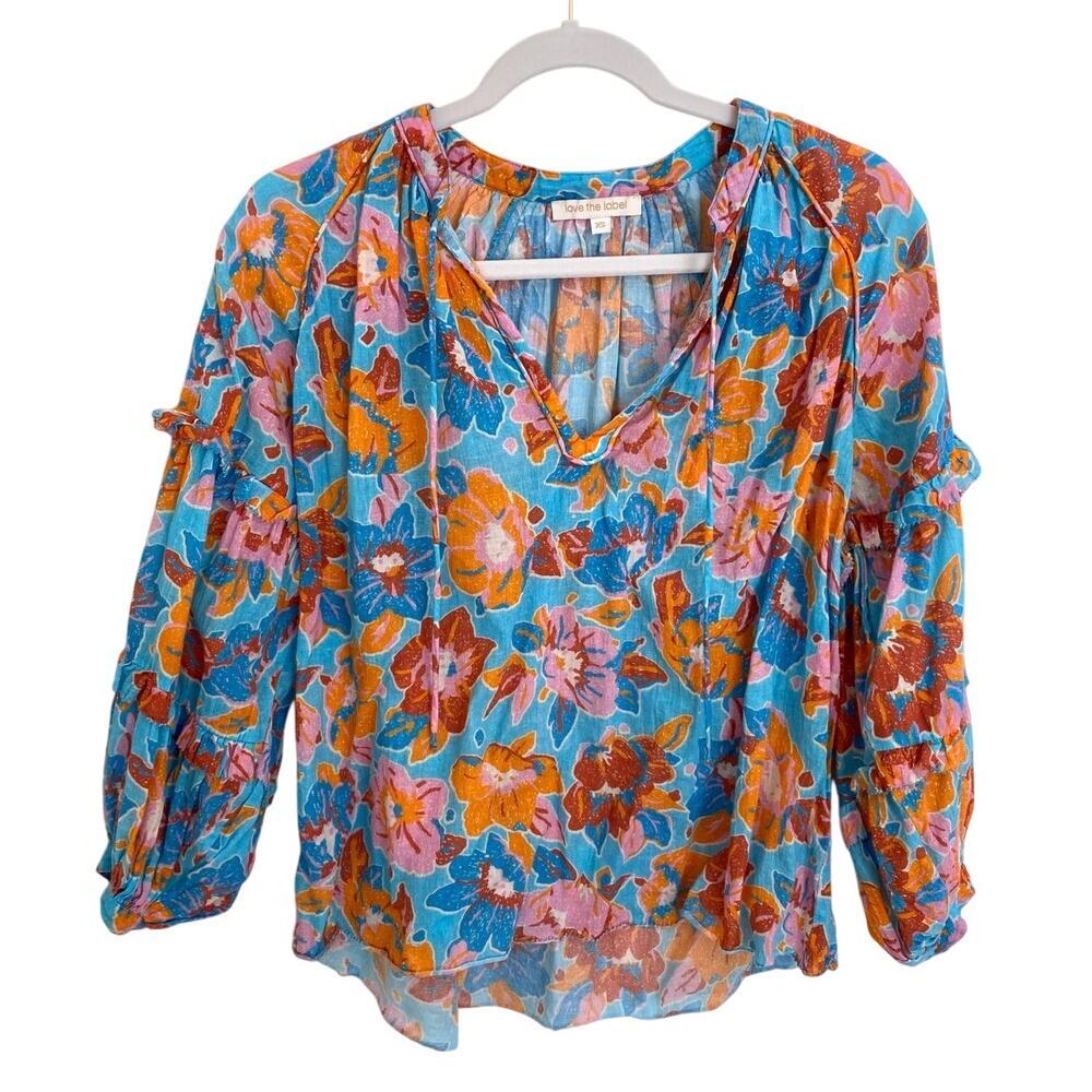 Love the Label Tuckernuck Lucette Top Boho Blouse Frenchie Floral Multi Print XS
